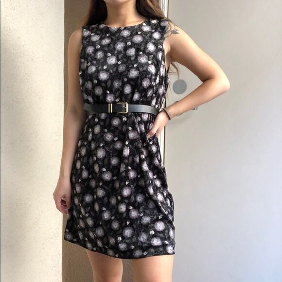 Vintage Guess velvet black gray floral sleeveless A-line dress large - Picture 3 of 7